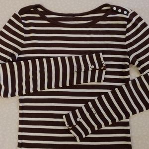 GAP Striped Knit Top with Button Collar & Sleeves